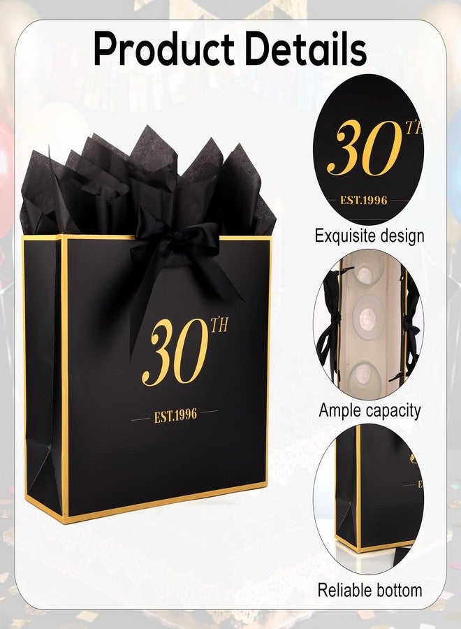 Fukaisu 30th Birthday Gift Bag with Card Envelope Ribbon & Tissue Papers for Men Women, EST.1996 30 Year Old 13" Anniversary Keepsake Party Favor Goodie Shopping Bags for Gifts Wrapping (Black Gold) - Image 3